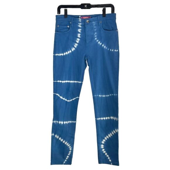 Catherine Malandrino Women Size 10 Blue White Printed Straight Jeans Mid Rise Ti - Picture 5 of 9